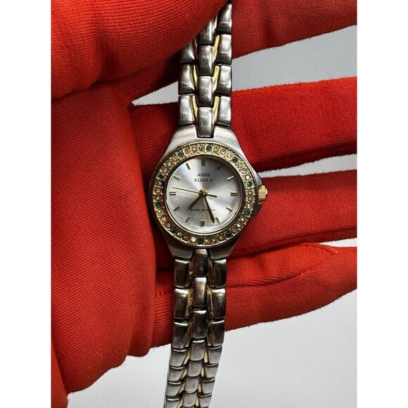 Anne Klein Ladies Two Tone 100 Ft Water Resistant Rhinestones Working 6.1/4" - Picture 1 of 7